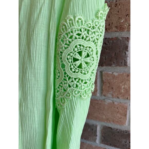 Ruby Rd. Womens Green Solid Bali Lace Spilt V-Neck 3/4 Sleeve Blouse Size 1X NWT - Picture 3 of 5